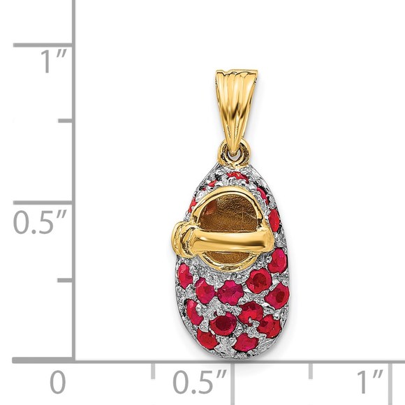 14k Yellow Gold & Red Ruby (July Birthstone) Baby Shoe Charm - Picture 3 of 3